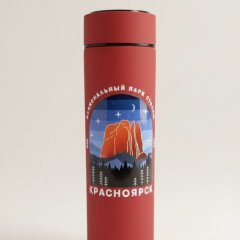 Термос красный "Столбы" с термодатчиком и фильтром