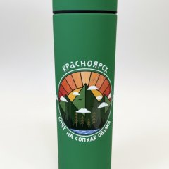 Термос зелёный "Спят на сопках облака" с термодатчиком и фильтром