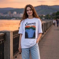 Белая футболка "Закат на Енисее", вер.3