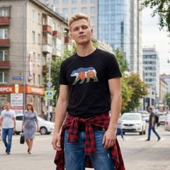 Черная футболка с медведем