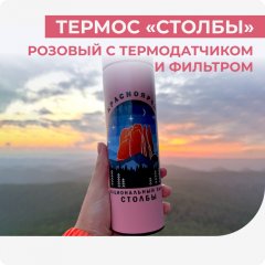 Термос розовый "Столбы" с термодатчиком и фильтром